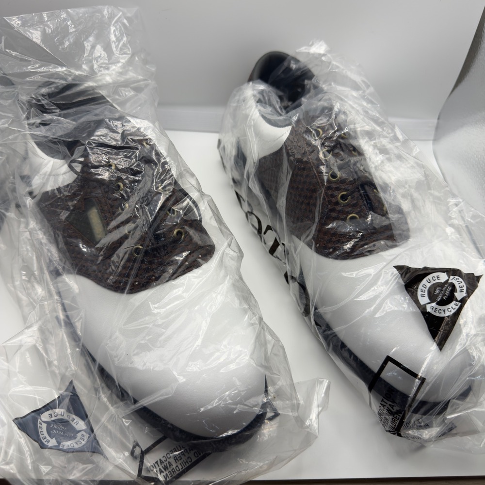 FootJoy GX Golf Shoes Men White Brown Leather Aqua Flex Saddle Spikes NEW US 9.5